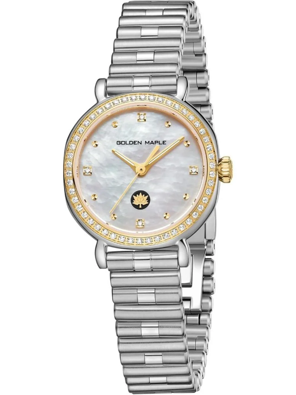 Women's Silver Diamond Bezel Mother-of-pearl Dial Adjustable Bracelets Watch